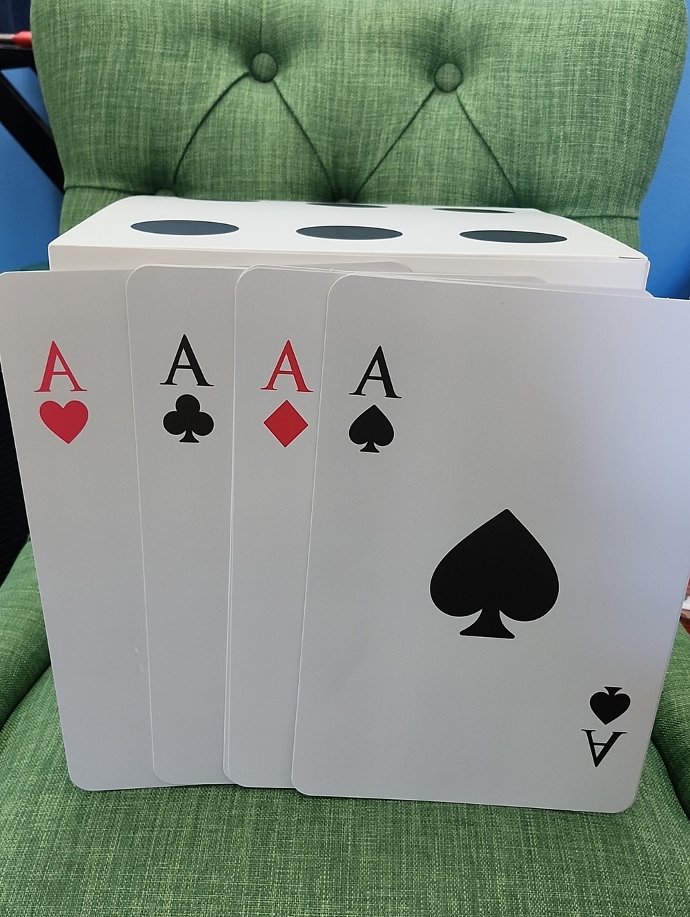 Oversized Dice and Playing Playing Cards Set - White with Black and Red Accents